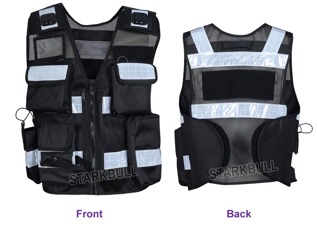 8506 Black Big Sizes Hi Viz Security Vest with Personalized Patches, High Visibility Tactical Vest - Starkbull Hi Viz Vests