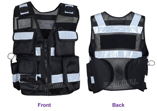 8506 Black Big Sizes Hi Viz Security Vest with Personalized Patches, High Visibility Tactical Vest - Starkbull Hi Viz Vests