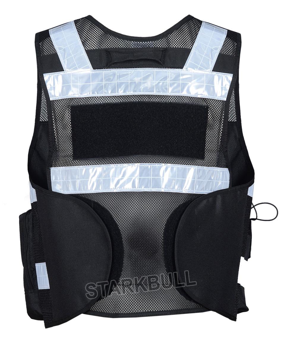 8506 Black Big Sizes Hi Viz Security Vest with Personalized Patches, High Visibility Tactical Vest - Starkbull Hi Viz Vests
