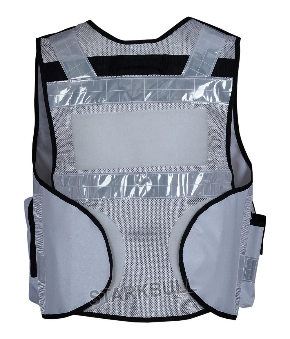 8507 White Big Sizes Hi Viz Security Vest with Personalized Patches, High Visibility Tactical Vest - Starkbull Hi Viz Vests