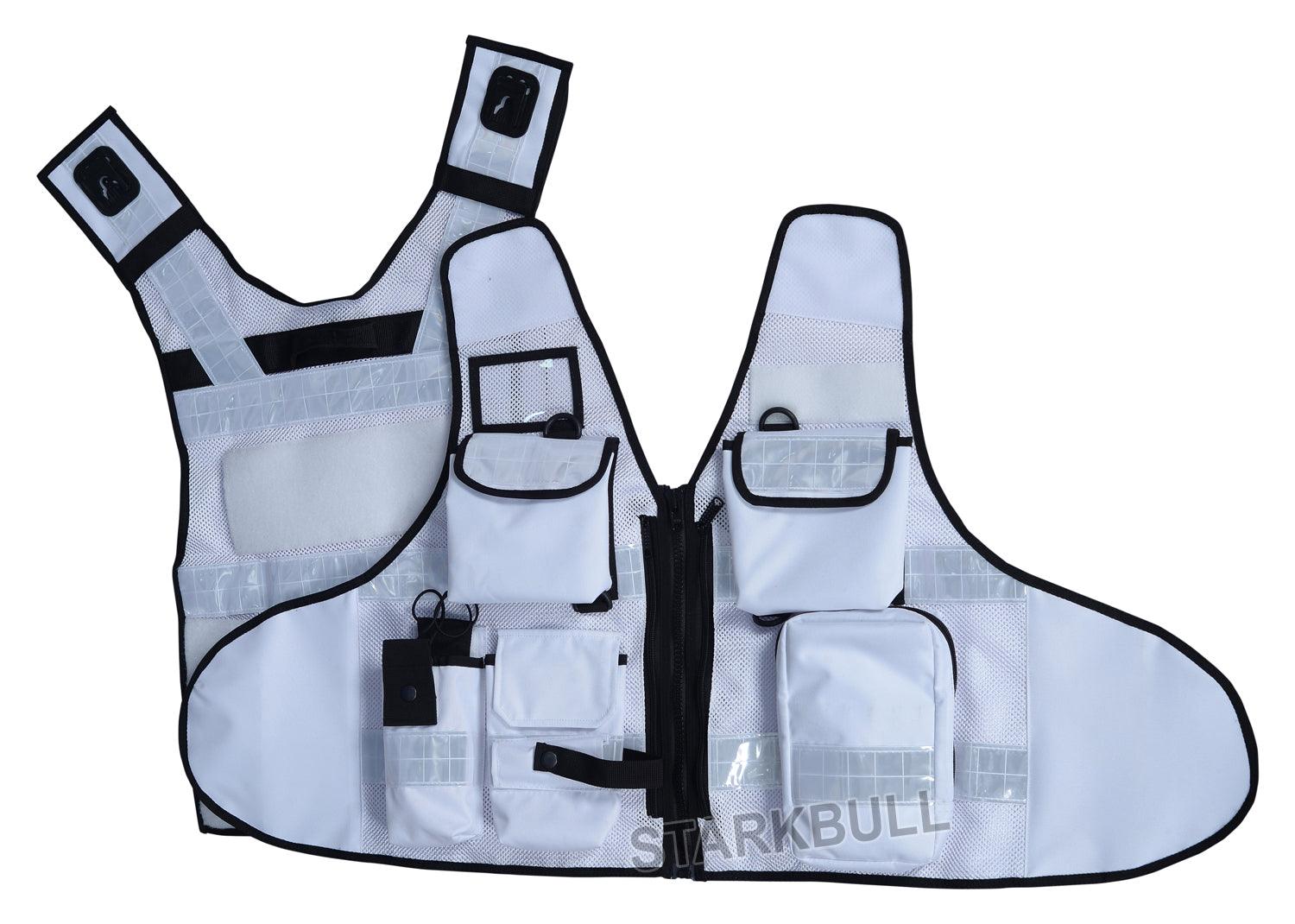 8507 White Big Sizes Hi Viz Security Vest with Personalized Patches, High Visibility Tactical Vest - Starkbull Hi Viz Vests