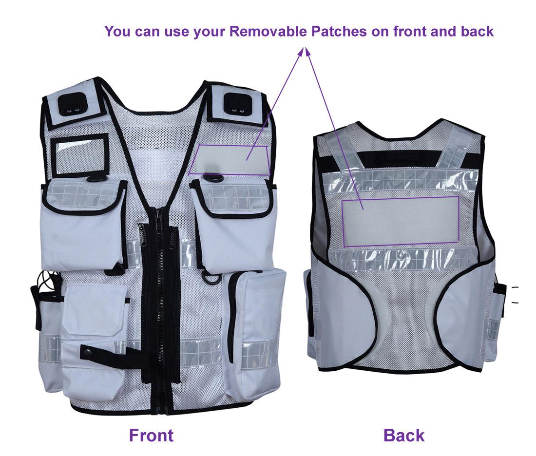 8507 White Hi Viz Security Vest, High Visibility Dog Handler Vest, Multi-function Tactical Vest - Starkbull