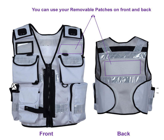 8507 White Hi Viz Security Vest, High Visibility Dog Handler Vest, Multi-function Tactical Vest - Starkbull