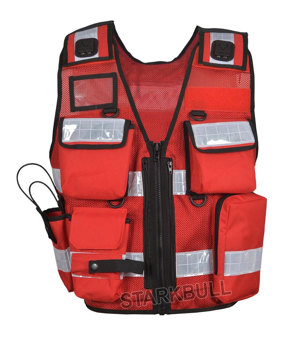 8511 Red Big Sizes Hi Viz Security Vest with Personalized Patches, High Visibility Tactical Vest - Starkbull Hi Viz Vests
