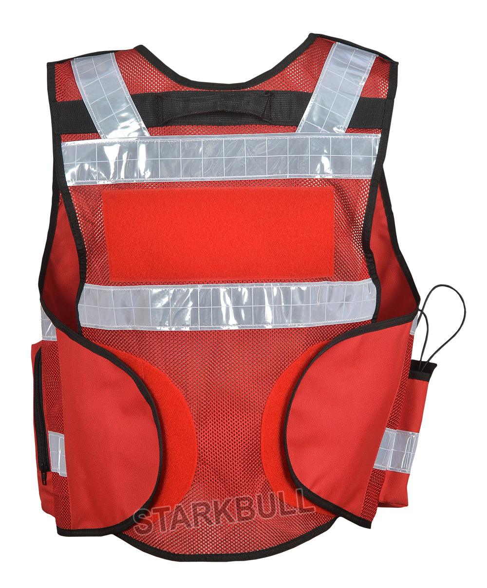 8511 Red Big Sizes Hi Viz Security Vest with Personalized Patches, High Visibility Tactical Vest - Starkbull Hi Viz Vests