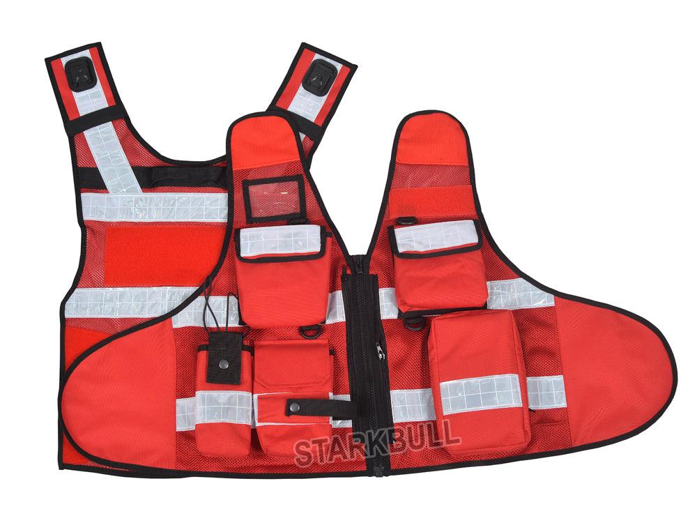 8511 Red Big Sizes Hi Viz Security Vest with Personalized Patches, High Visibility Tactical Vest - Starkbull Hi Viz Vests