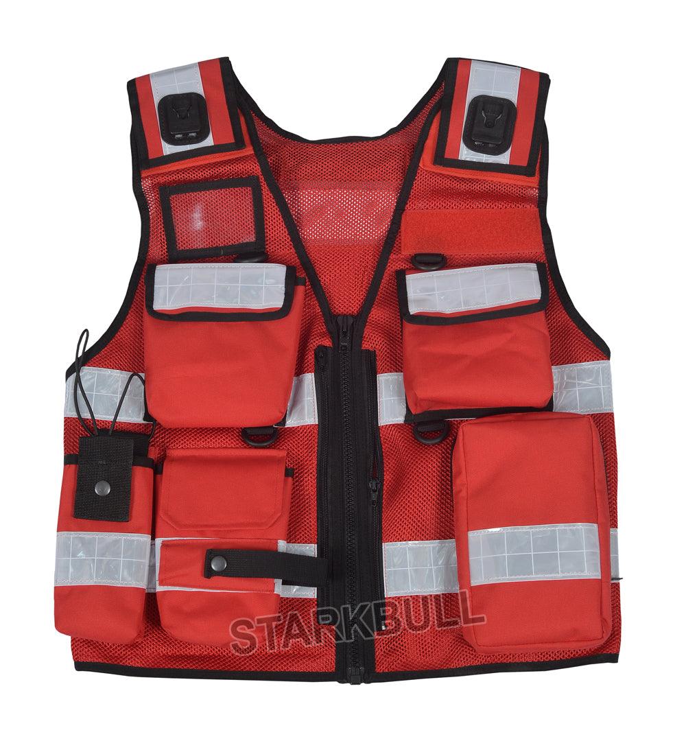8511 Red Big Sizes Hi Viz Security Vest with Personalized Patches, High Visibility Tactical Vest - Starkbull Hi Viz Vests