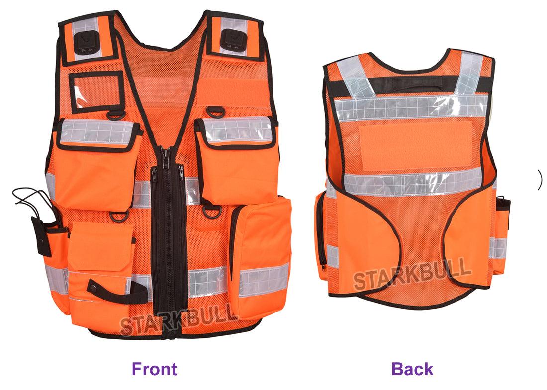 8512 Orange Big Sizes Hi Viz Security Vest with Personalized Patches, High Visibility Tactical Vest - Starkbull Hi Viz Vests