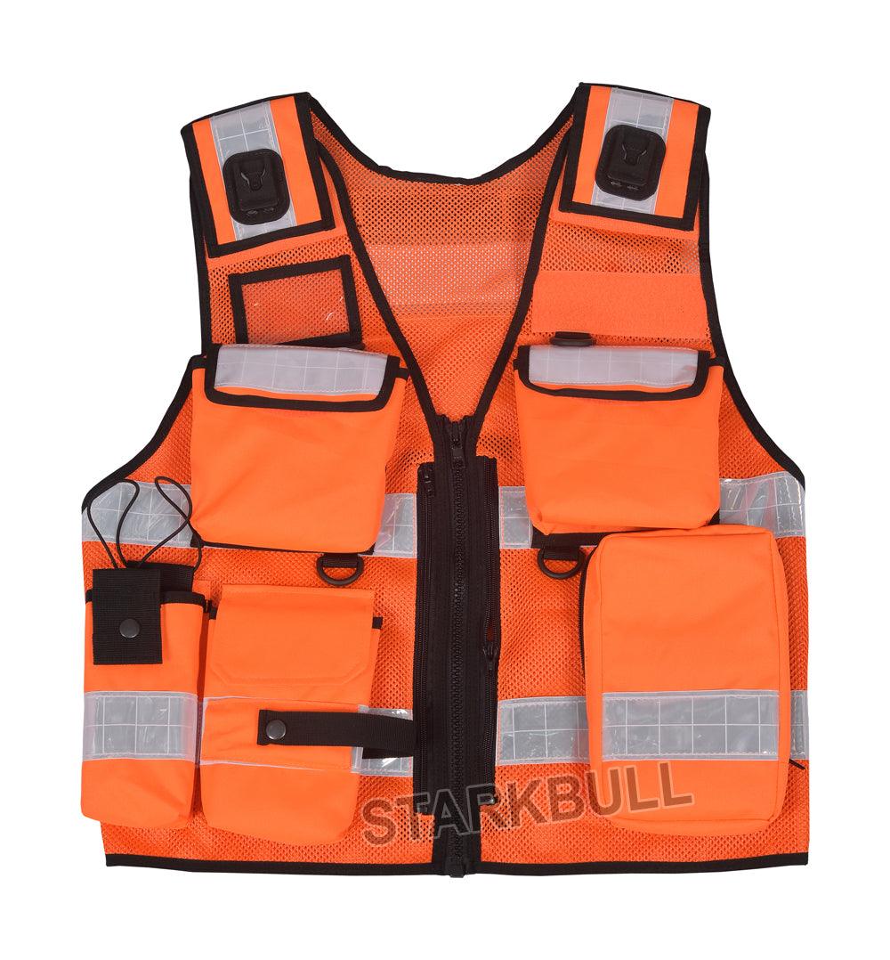 8512 Orange Big Sizes Hi Viz Security Vest with Personalized Patches, High Visibility Tactical Vest - Starkbull Hi Viz Vests