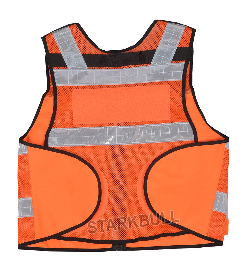 8512 Orange Big Sizes Hi Viz Security Vest with Personalized Patches, High Visibility Tactical Vest - Starkbull Hi Viz Vests