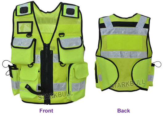 8513 Yellow Big Sizes Hi Viz Security Vest with Personalized Patches, High Visibility Tactical Vest - Starkbull Hi Viz Vests