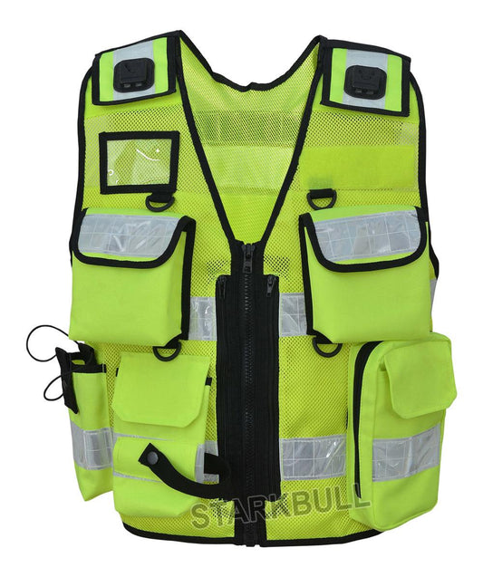 8513 Yellow Big Sizes Hi Viz Security Vest with Personalized Patches, High Visibility Tactical Vest - Starkbull Hi Viz Vests