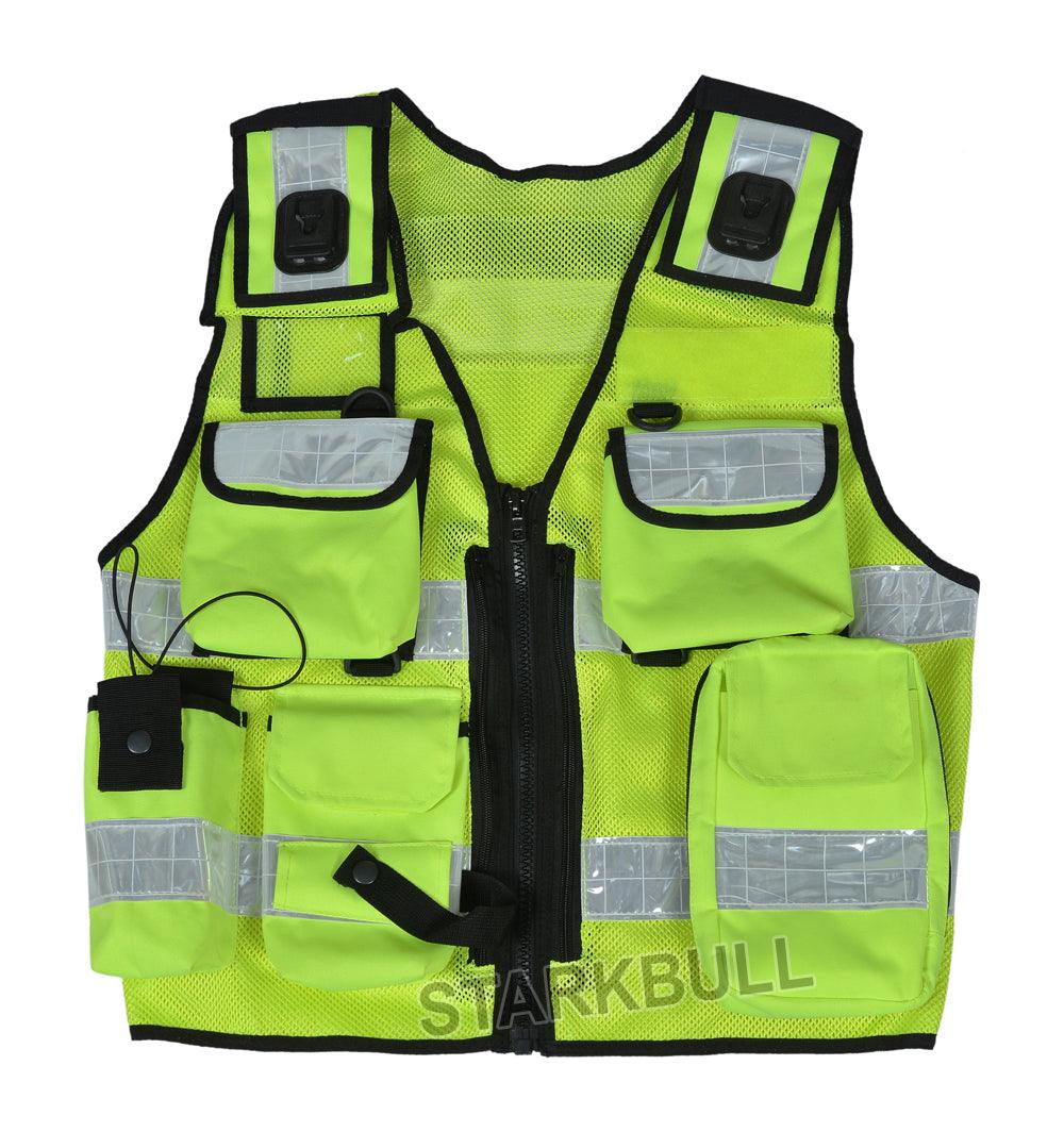 8513 Yellow Big Sizes Hi Viz Security Vest with Personalized Patches, High Visibility Tactical Vest - Starkbull Hi Viz Vests