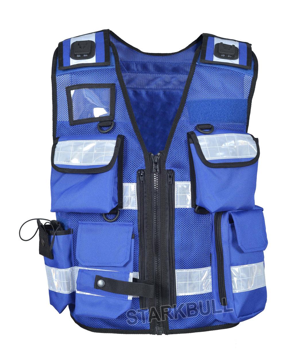 8514 Blue Big Sizes Hi Viz Security Vest with Personalized Patches, High Visibility Tactical Vest - Starkbull Hi Viz Vests