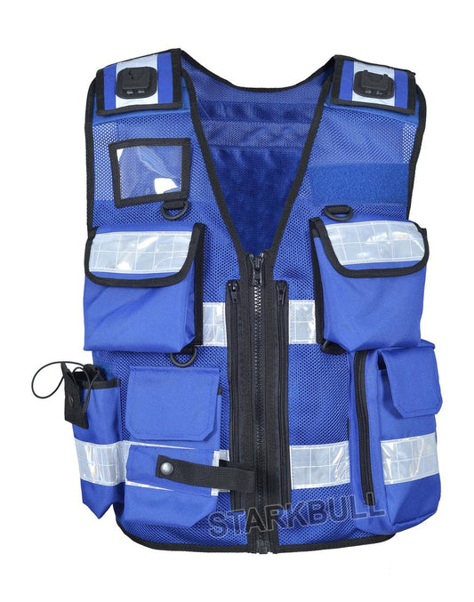 8514 Blue Big Sizes Hi Viz Security Vest with Personalized Patches, High Visibility Tactical Vest - Starkbull Hi Viz Vests
