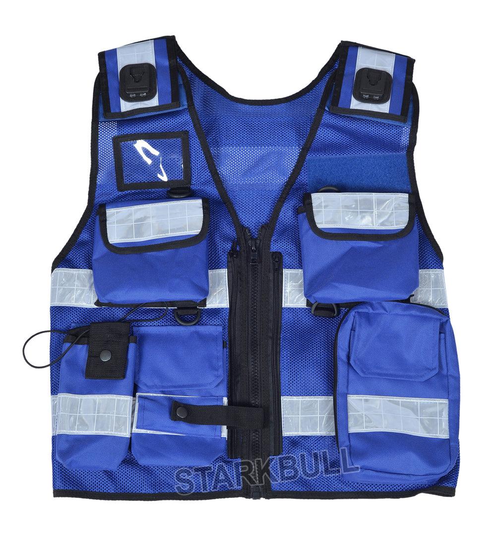 8514 Blue Big Sizes Hi Viz Security Vest with Personalized Patches, High Visibility Tactical Vest - Starkbull Hi Viz Vests
