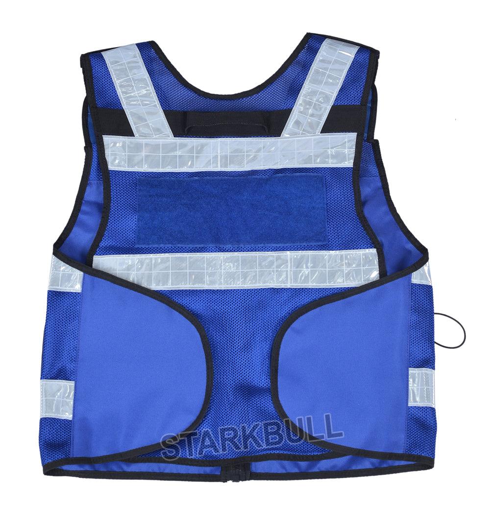 8514 Blue Big Sizes Hi Viz Security Vest with Personalized Patches, High Visibility Tactical Vest - Starkbull Hi Viz Vests