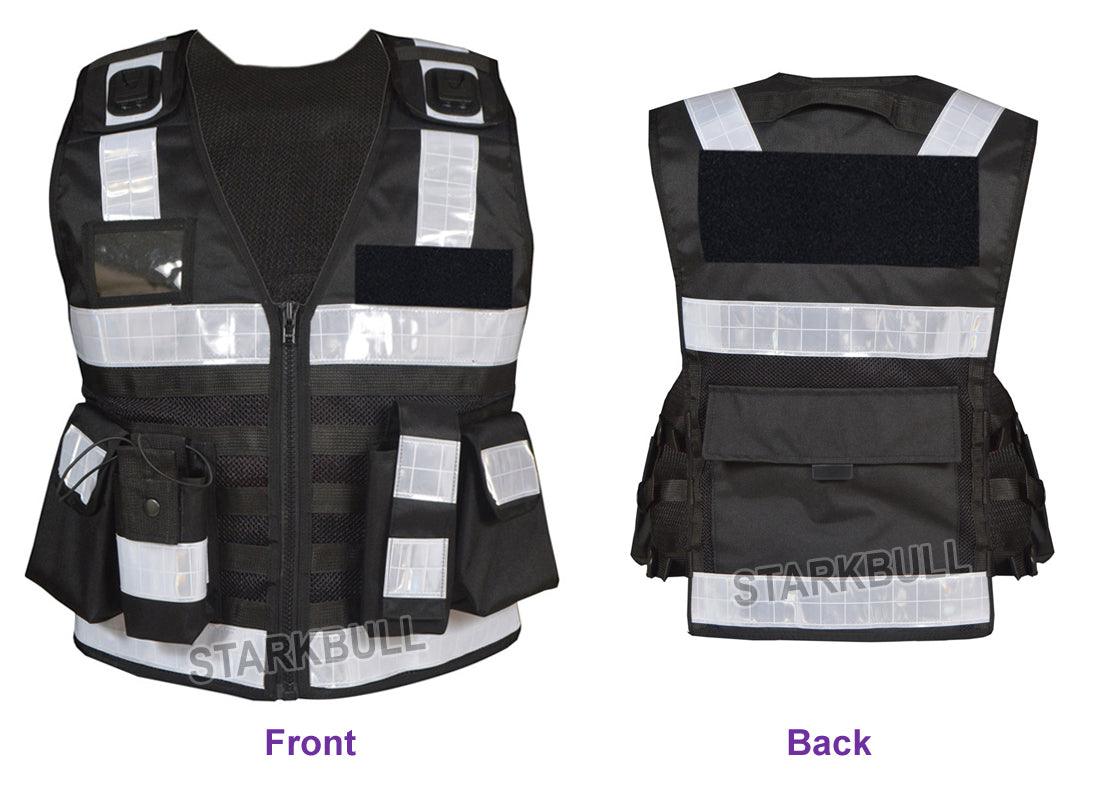 9102 Black Big Sizes Hi Viz Security Vest with Personalized Patches, High Visibility Tactical Vest - Starkbull Hi Viz Vests