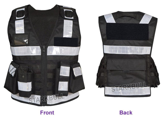 9102 Black Big Sizes Hi Viz Security Vest with Personalized Patches, High Visibility Tactical Vest - Starkbull Hi Viz Vests