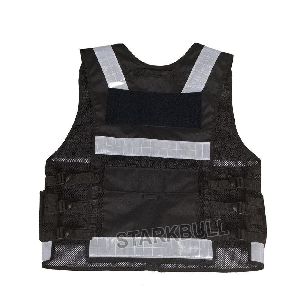 9102 Black Big Sizes Hi Viz Security Vest with Personalized Patches, High Visibility Tactical Vest - Starkbull Hi Viz Vests