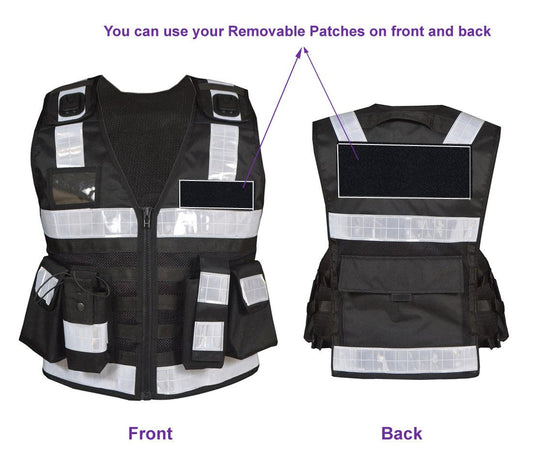 9102 Black High Visibility Security Vest, Hi Viz Dog Handler Multi-function Hi Viz Tactical Vest - Starkbull