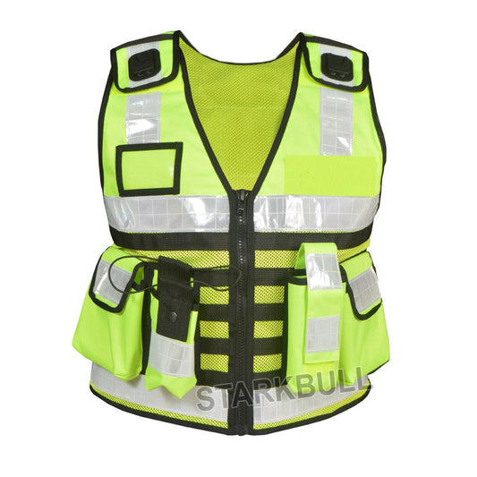 9104 Yellow Big Sizes Hi Viz Security Vest with Personalized Patches, High Visibility Tactical Vest - Starkbull Hi Viz Vests