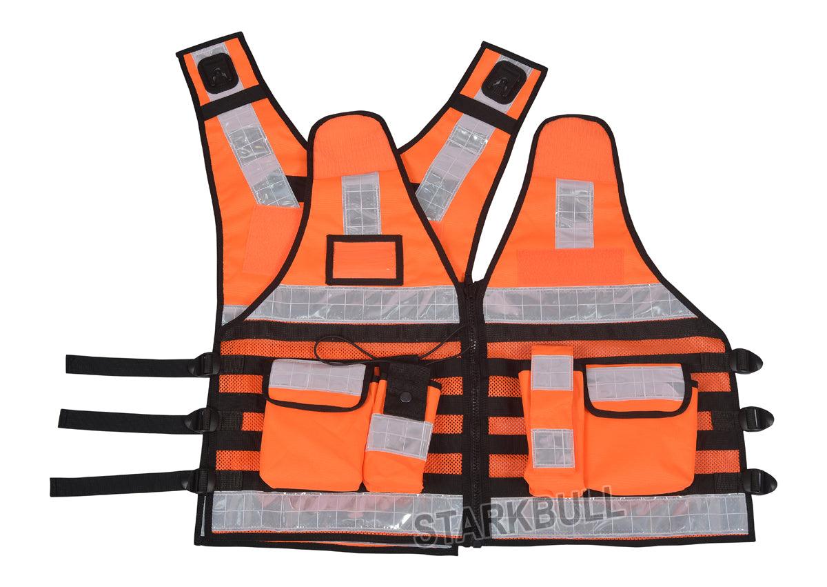 9107 Orange Big Sizes Hi Viz Security Vest with Personalized Patches, High Visibility Tactical Vest - Starkbull Hi Viz Vests
