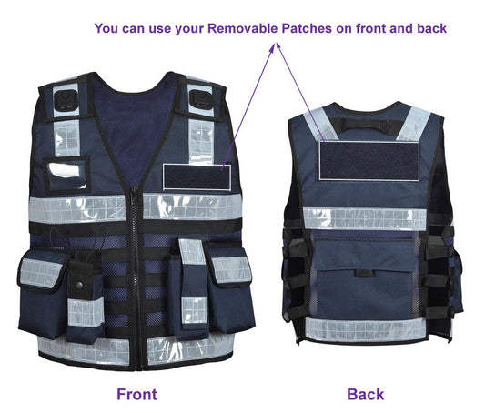 9109 Dark Blue High Visibility Security Vest, Hi Viz Dog Handler Multi-function Hi Viz Tactical Vest - Starkbull