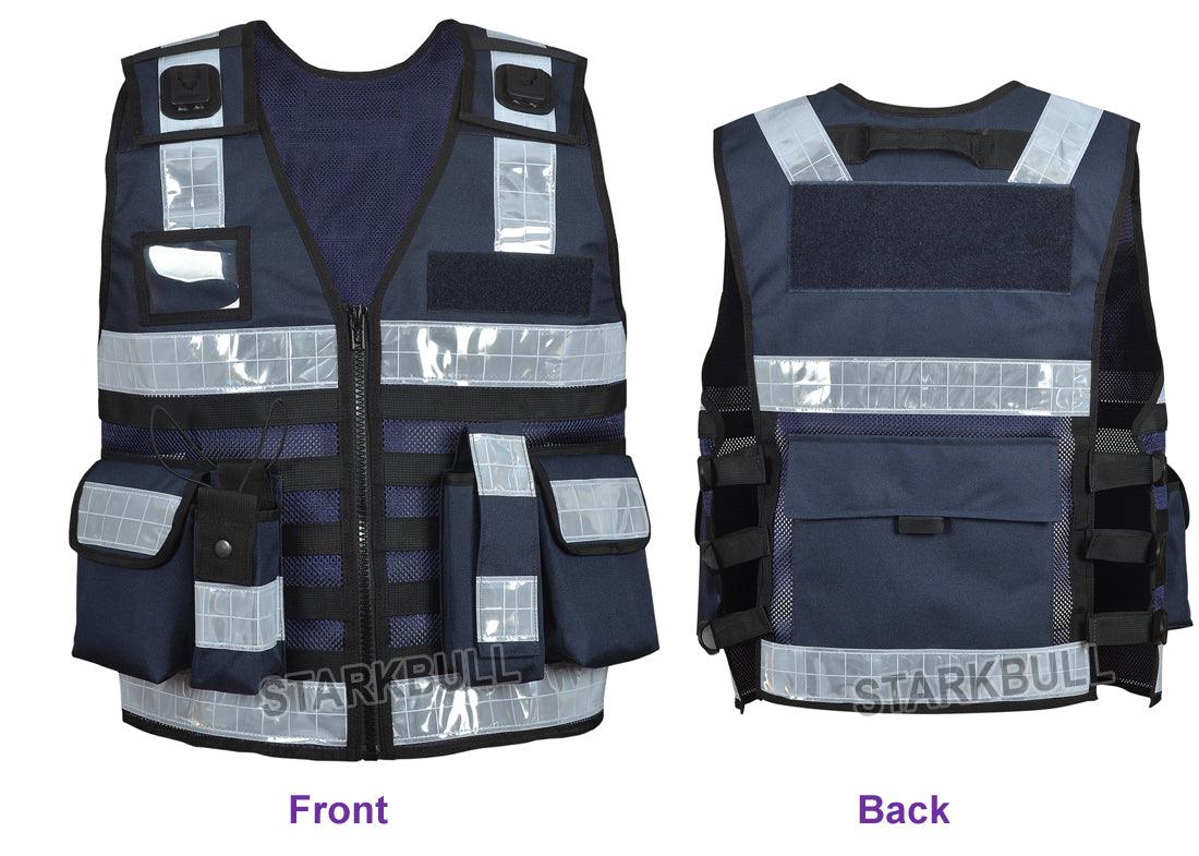 9109 Darkblue Big Sizes Hi Viz Security Vest with Personalized Patches, High Visibility Tactical Vest - Starkbull Hi Viz Vests