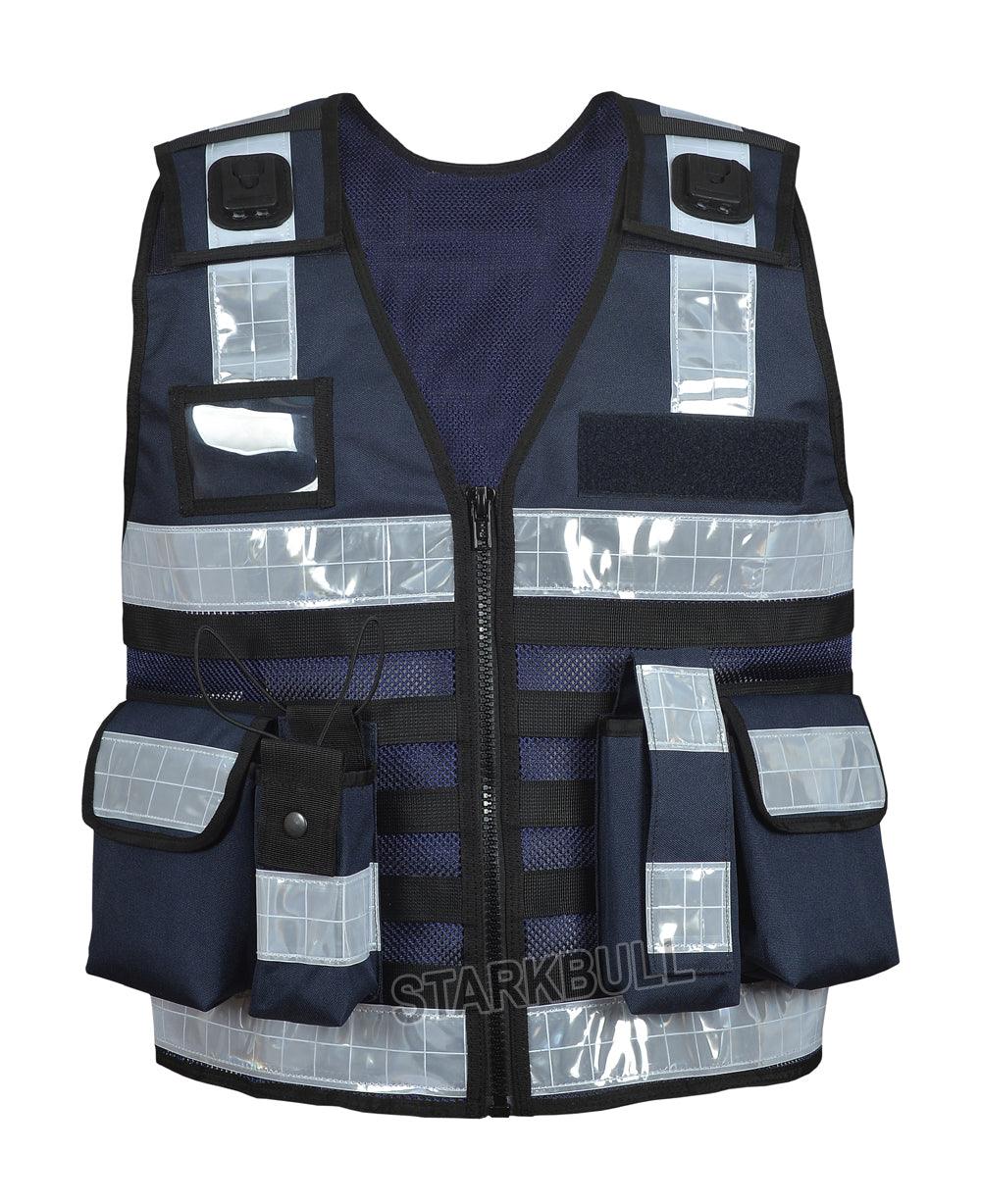 9109 Darkblue Big Sizes Hi Viz Security Vest with Personalized Patches, High Visibility Tactical Vest - Starkbull Hi Viz Vests