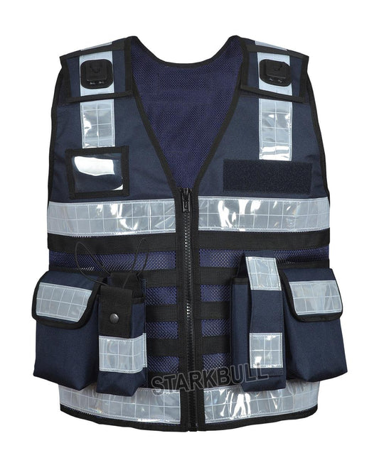 9109 Darkblue Big Sizes Hi Viz Security Vest with Personalized Patches, High Visibility Tactical Vest - Starkbull Hi Viz Vests