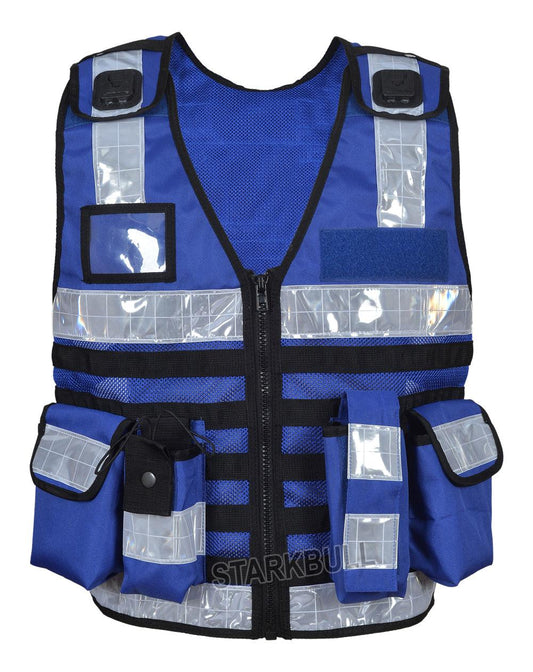 9110 Blue Big Sizes Hi Viz Security Vest with Personalized Patches, High Visibility Tactical Vest - Starkbull Hi Viz Vests