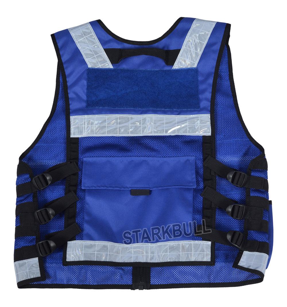 9110 Blue Big Sizes Hi Viz Security Vest with Personalized Patches, High Visibility Tactical Vest - Starkbull Hi Viz Vests