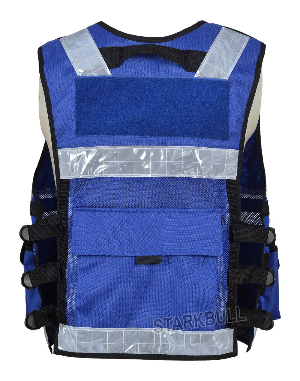 9110 Blue Big Sizes Hi Viz Security Vest with Personalized Patches, High Visibility Tactical Vest - Starkbull Hi Viz Vests