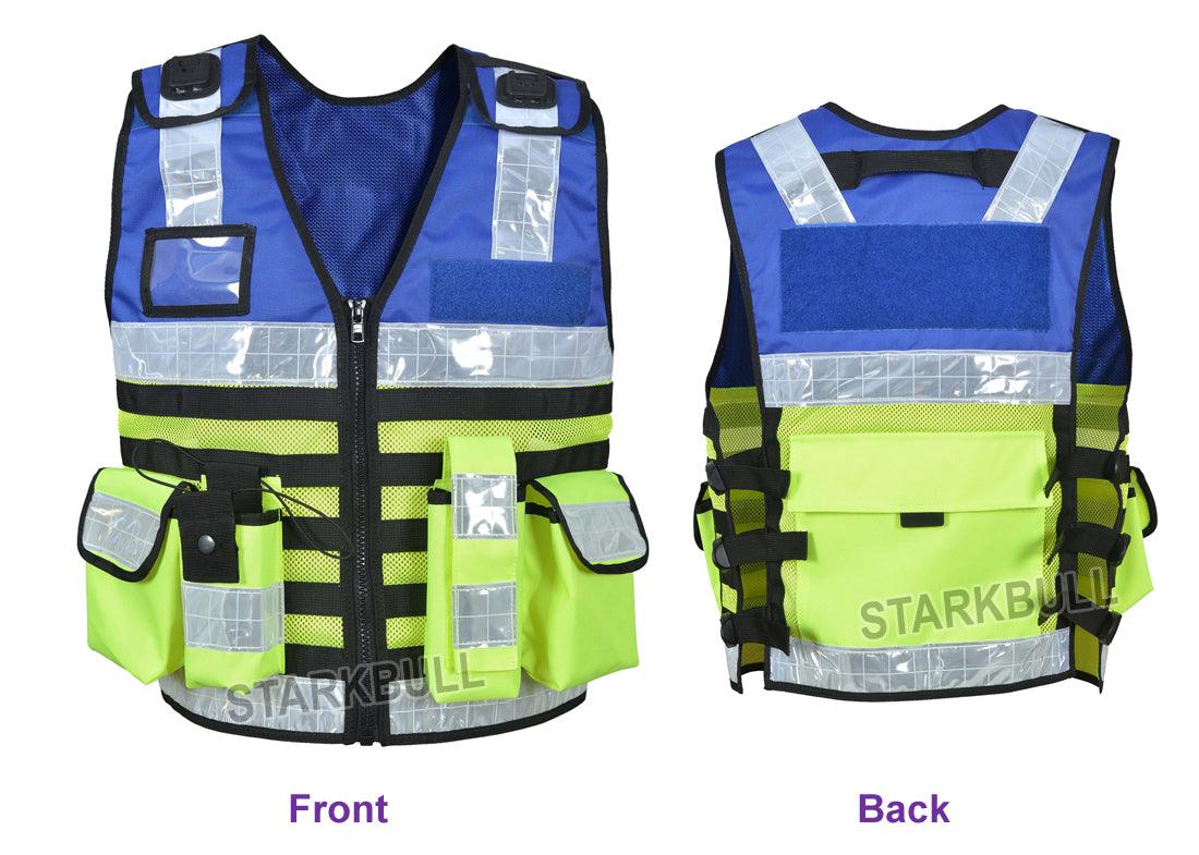 9111 Blue Big Sizes Hi Viz Security Vest with Personalized Patches, High Visibility Tactical Vest - Starkbull Hi Viz Vests