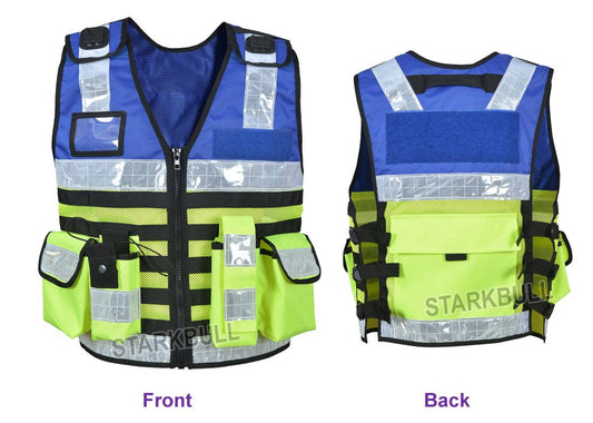 9111 Blue Big Sizes Hi Viz Security Vest with Personalized Patches, High Visibility Tactical Vest - Starkbull Hi Viz Vests