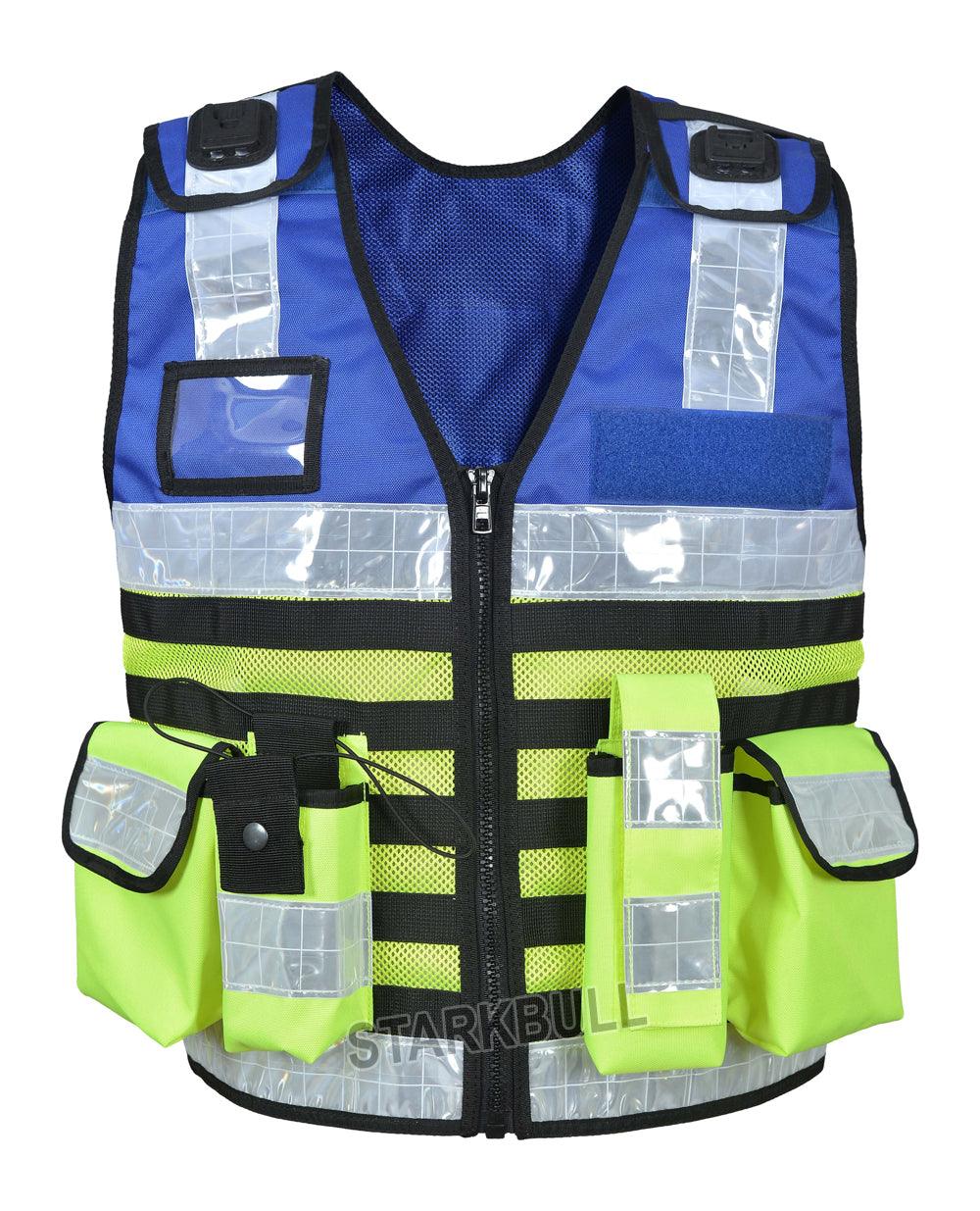 9111 Blue Big Sizes Hi Viz Security Vest with Personalized Patches, High Visibility Tactical Vest - Starkbull Hi Viz Vests