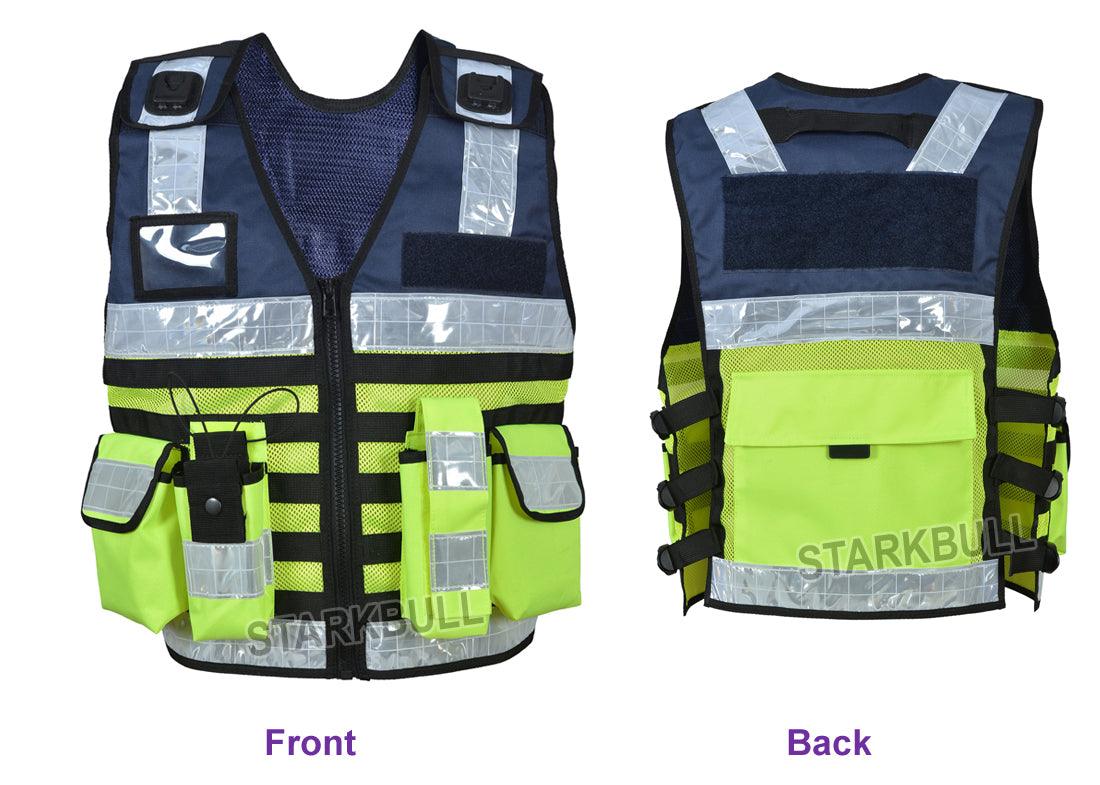 9112 DarkBlue Big Sizes Hi Viz Security Vest with Personalized Patches, High Visibility Tactical Vest - Starkbull Hi Viz Vests
