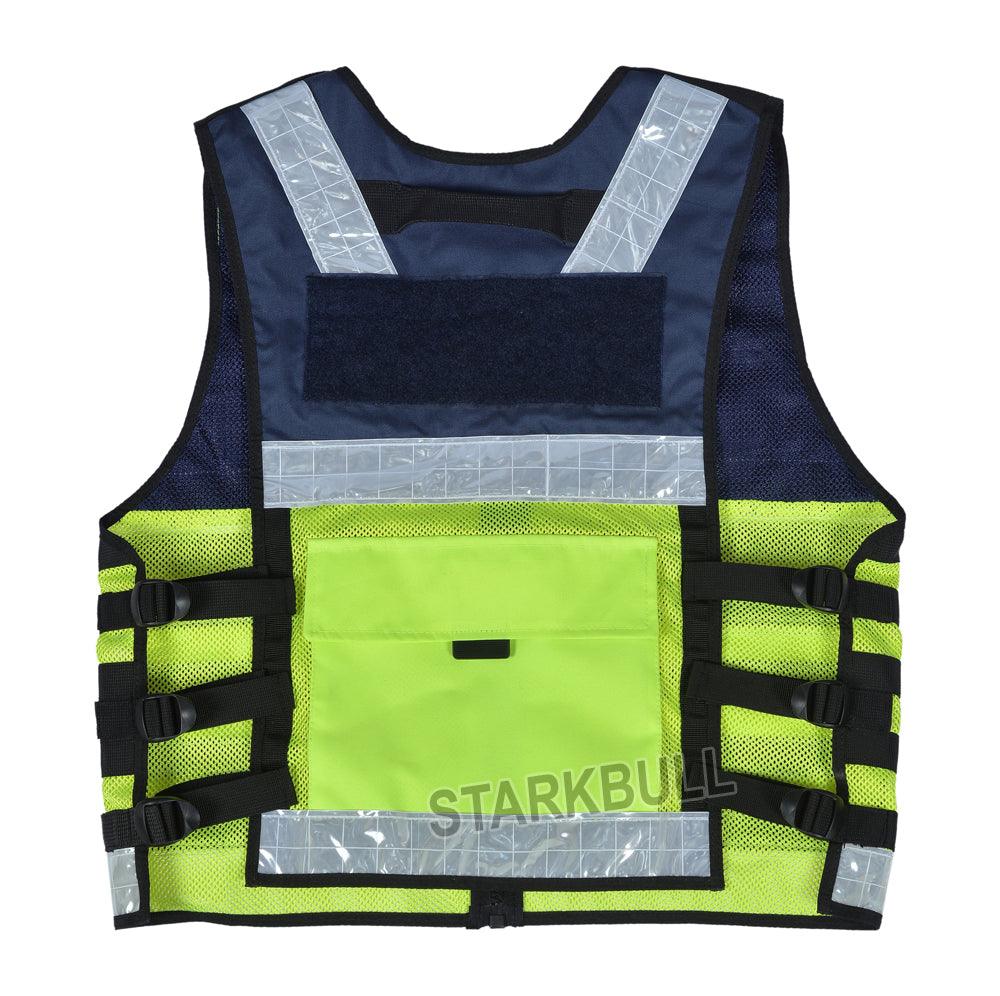 9112 DarkBlue Big Sizes Hi Viz Security Vest with Personalized Patches, High Visibility Tactical Vest - Starkbull Hi Viz Vests
