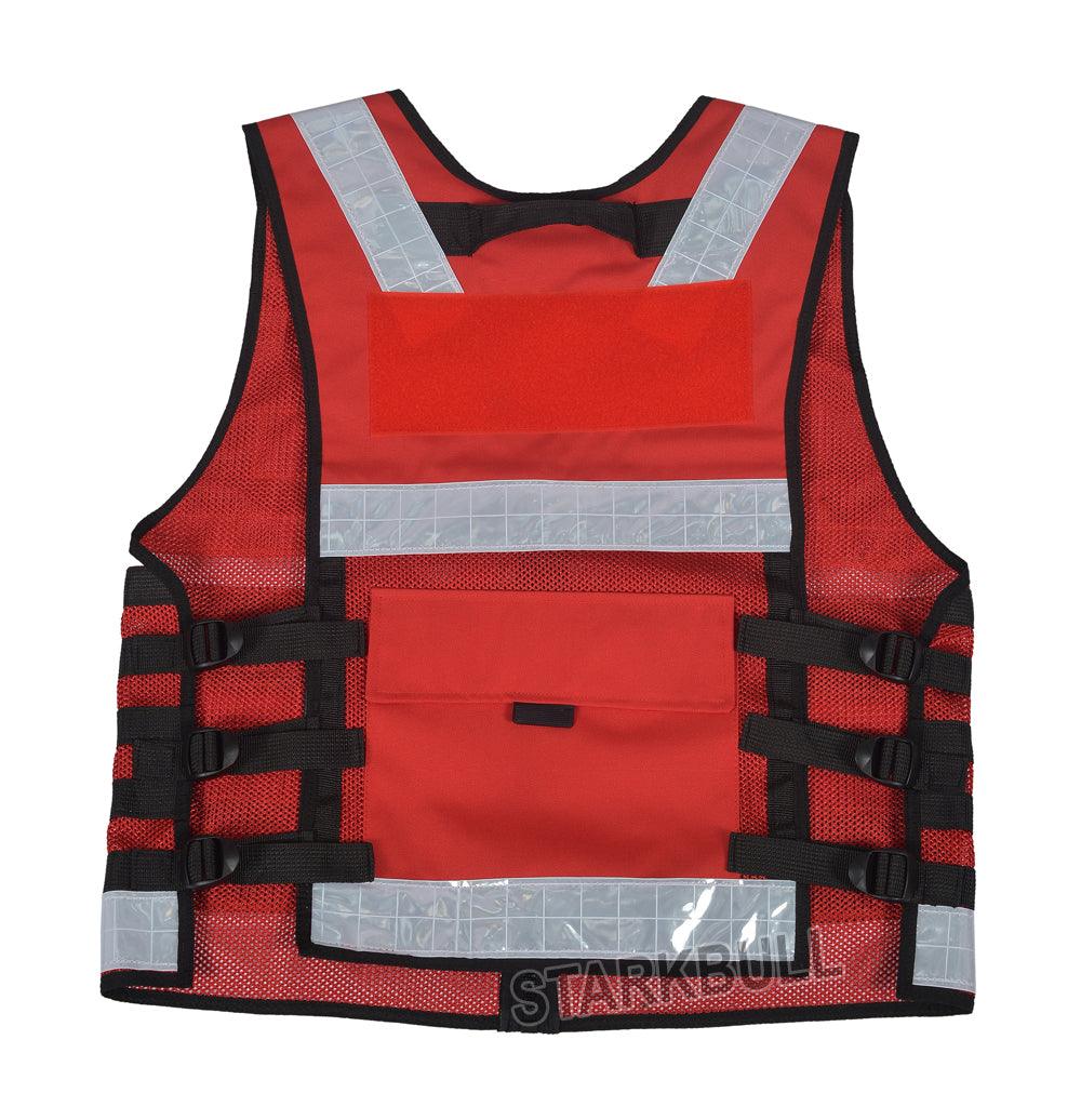 9108 Red Big Sizes Hi Viz Security Vest with Personalized Patches, High Visibility Tactical Vest - Starkbull Hi Viz Vests
