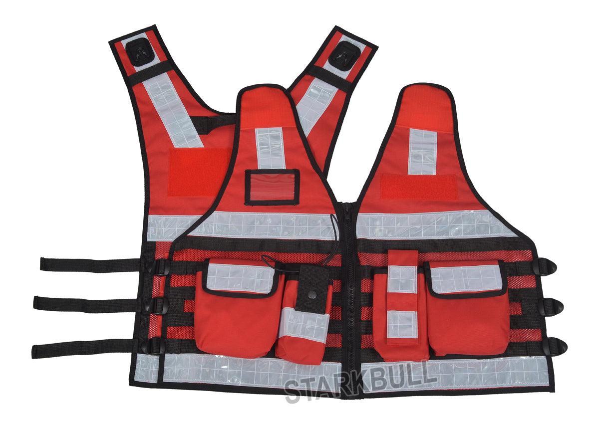 9108 Red Big Sizes Hi Viz Security Vest with Personalized Patches, High Visibility Tactical Vest - Starkbull Hi Viz Vests