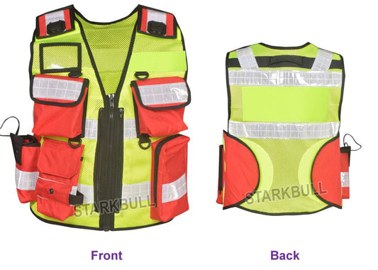 8504 Big Sizes Hi Viz Security Vest with Personalized Patches, High Visibility Tactical Vest - Starkbull Hi Viz Vests