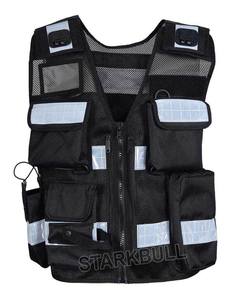 8506 Black Big Sizes Hi Viz Security Vest with Personalized Patches, High Visibility Tactical Vest - Starkbull Hi Viz Vests