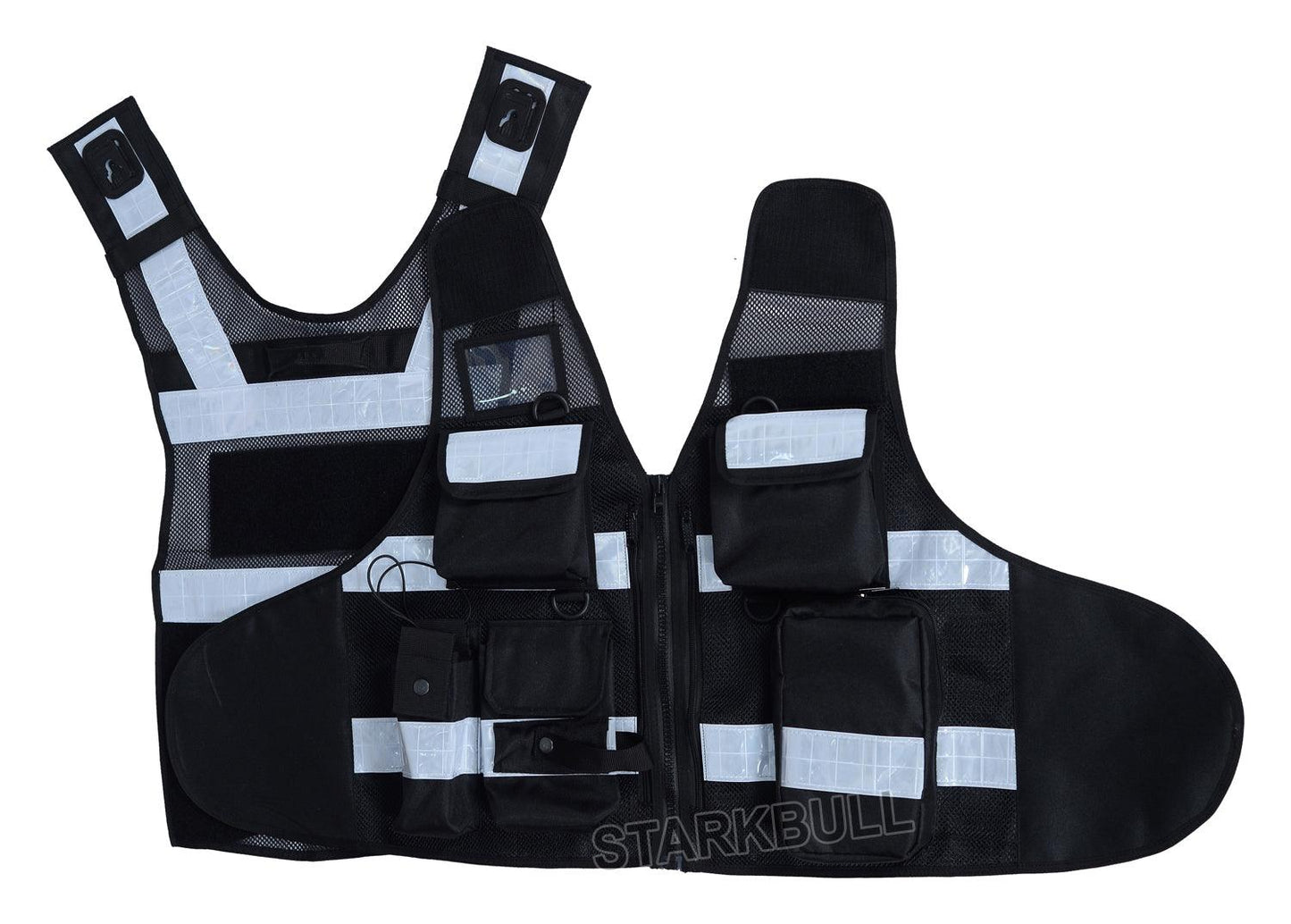 8506 Black Big Sizes Hi Viz Security Vest with Personalized Patches, High Visibility Tactical Vest - Starkbull Hi Viz Vests