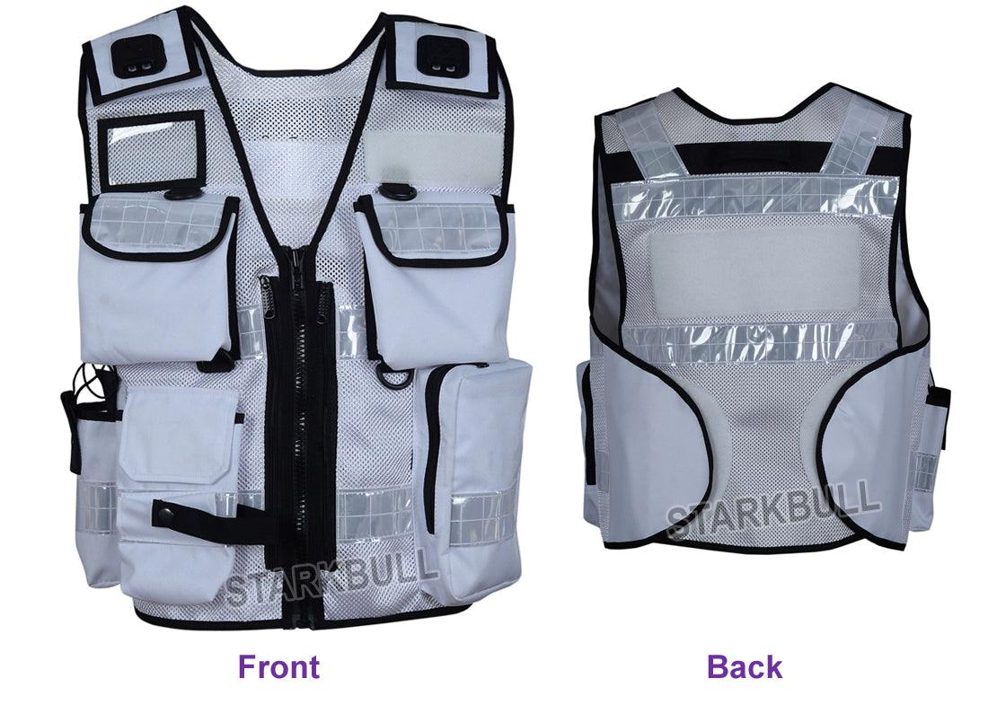 8507 White Big Sizes Hi Viz Security Vest with Personalized Patches, High Visibility Tactical Vest - Starkbull Hi Viz Vests