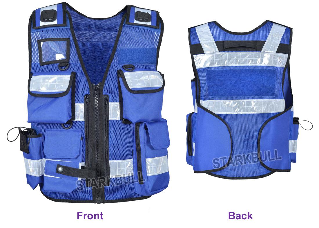 8514 Blue Big Sizes Hi Viz Security Vest with Personalized Patches, High Visibility Tactical Vest - Starkbull Hi Viz Vests