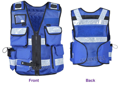 8514 Blue Big Sizes Hi Viz Security Vest with Personalized Patches, High Visibility Tactical Vest - Starkbull Hi Viz Vests