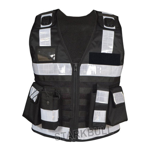 9102 Black Big Sizes Hi Viz Security Vest with Personalized Patches, High Visibility Tactical Vest - Starkbull Hi Viz Vests