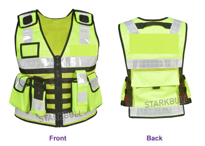 9104 Yellow Big Sizes Hi Viz Security Vest with Personalized Patches, High Visibility Tactical Vest - Starkbull Hi Viz Vests