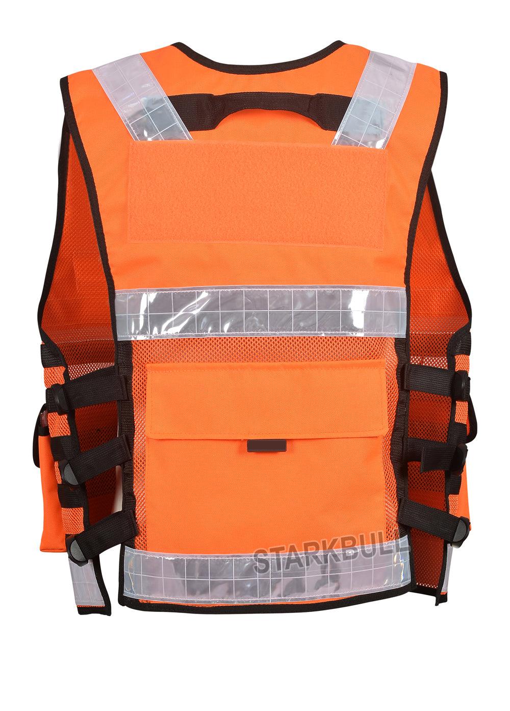 9107 Orange Big Sizes Hi Viz Security Vest with Personalized Patches, High Visibility Tactical Vest - Starkbull Hi Viz Vests